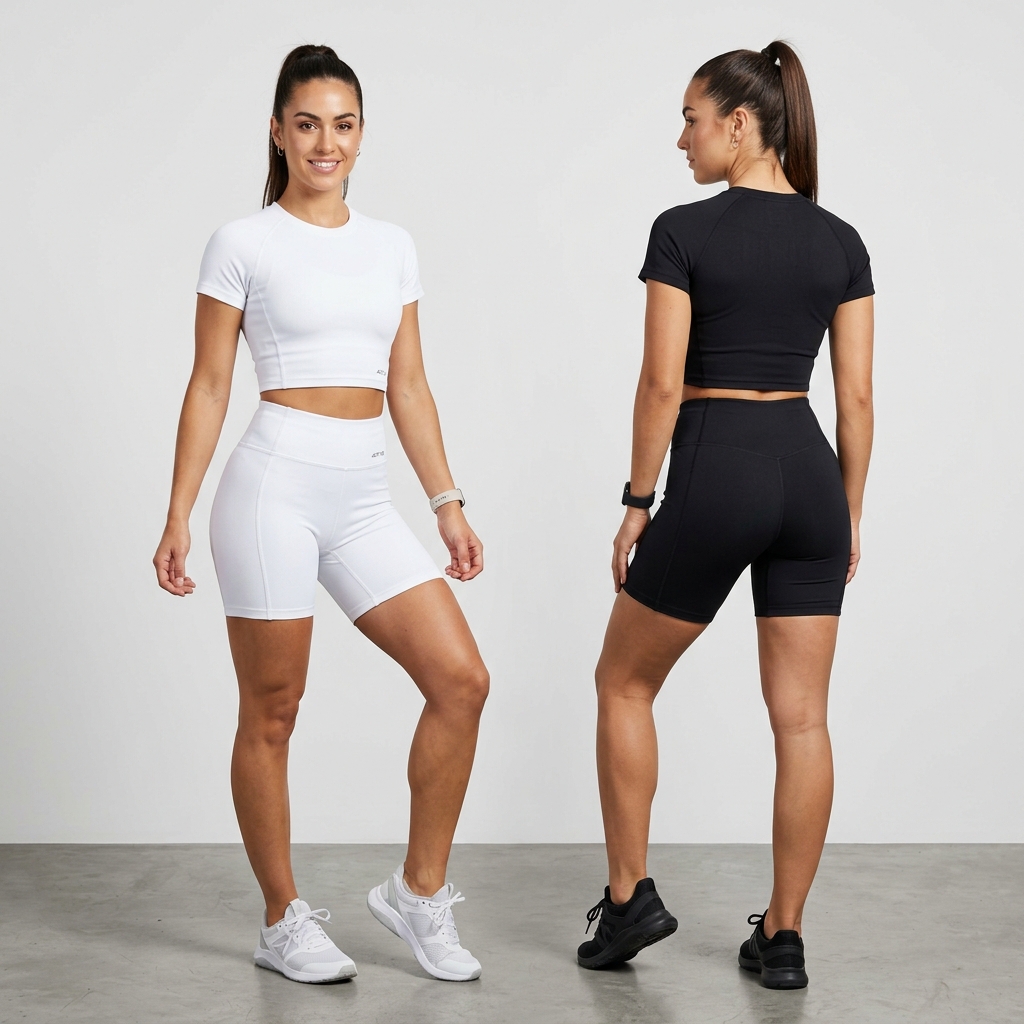 Women's Compression Crop Tee & High-Waist Biker Shorts Set