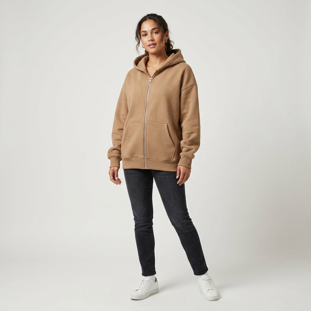 Women's Oversized Heavyweight Full-Zip Fleece Hoodie